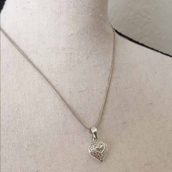 Sterling Silver 18” Snake Chain & Heart Pendant - Picture 3 of 8